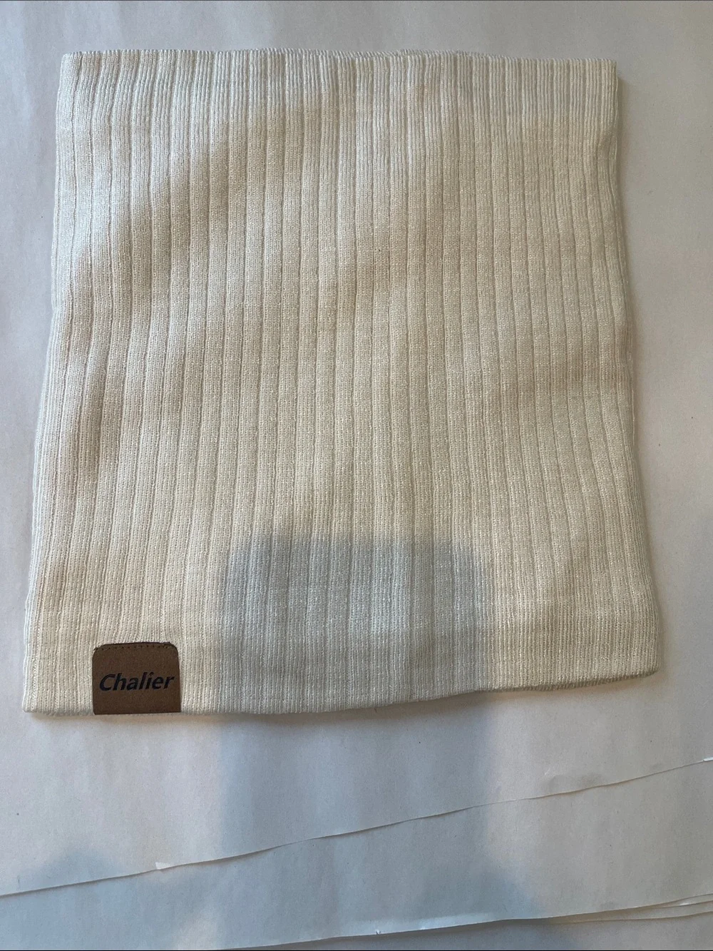 Chalier Ribbed Knit neck warmer scarf - Cream ski scarf for cold weather